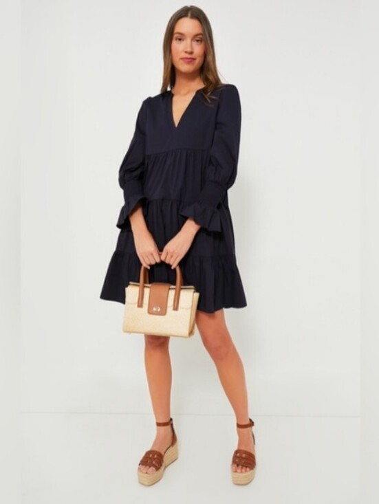 Pomander Place Dresses & Skirts - Pomander Place X Tuckernuck Navy Blue Crepe Kenzo Dress Tiered Ruffle